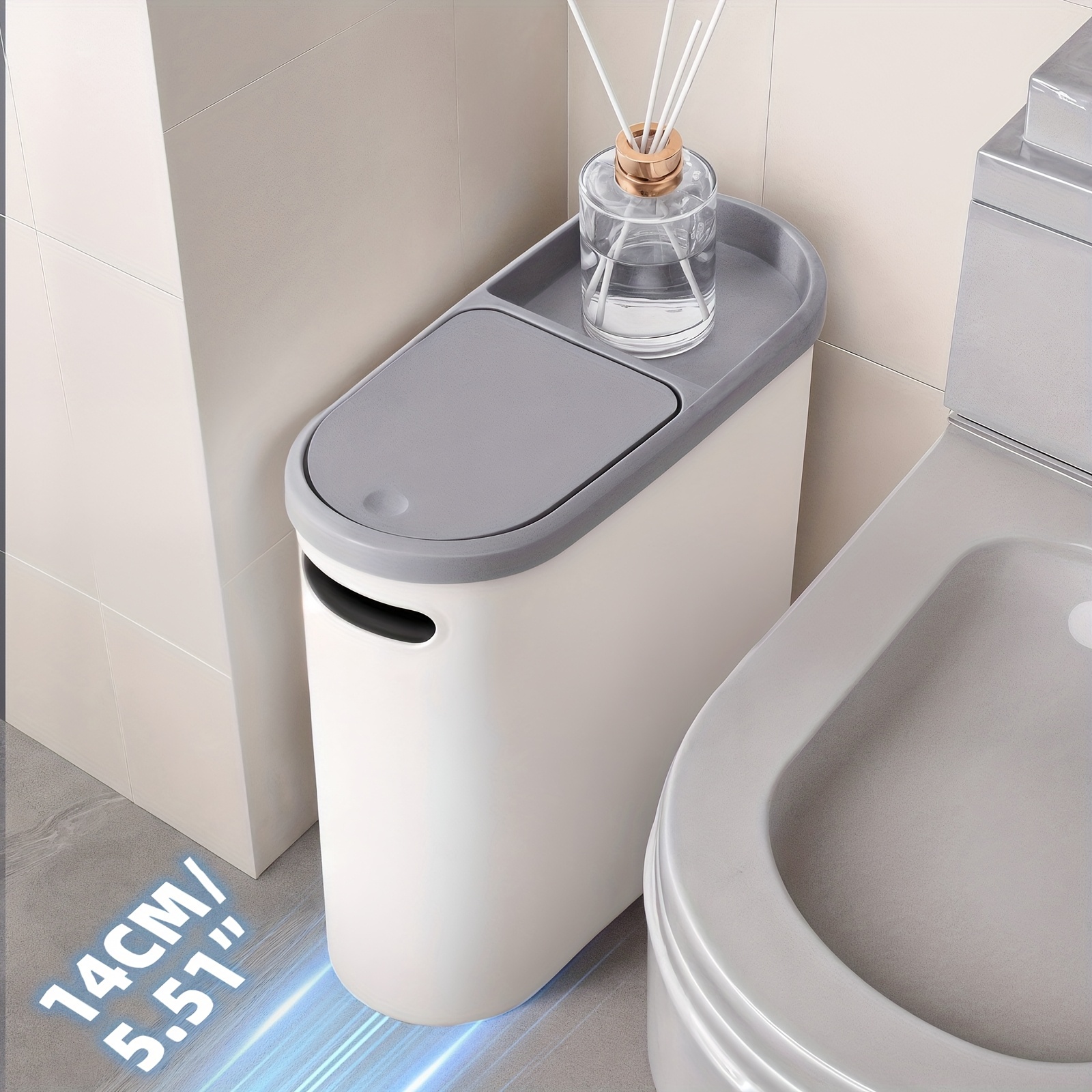 2 1pc bathroom trash can compact and durable plastic wastebasket with built in handles easy to clean   space saving design ideal for small spaces in bathroom laundry and home office