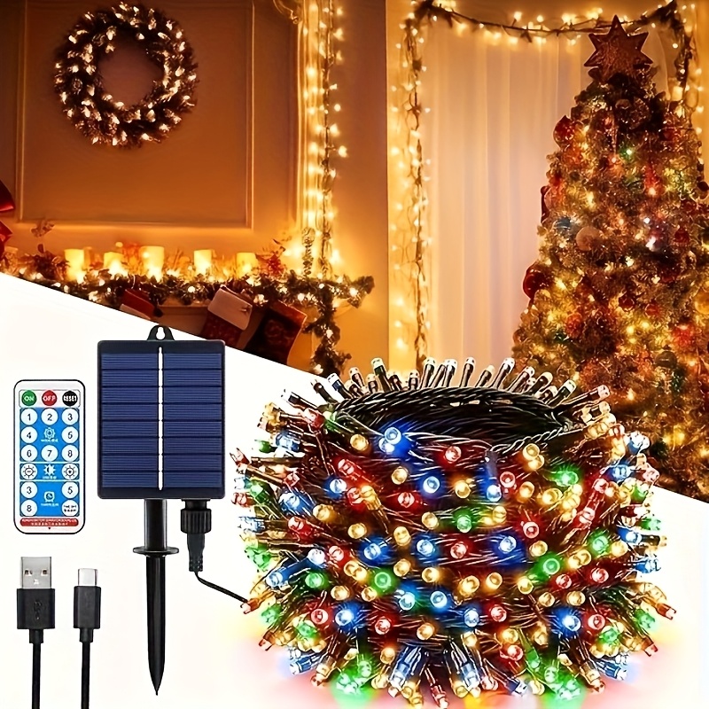 TEMU Outdoor Solar String Lights, Solar String Lights With Remote Control, 8 , Timer, Usb-powered, Dimmable Solar String Lights For Balcony Wedding