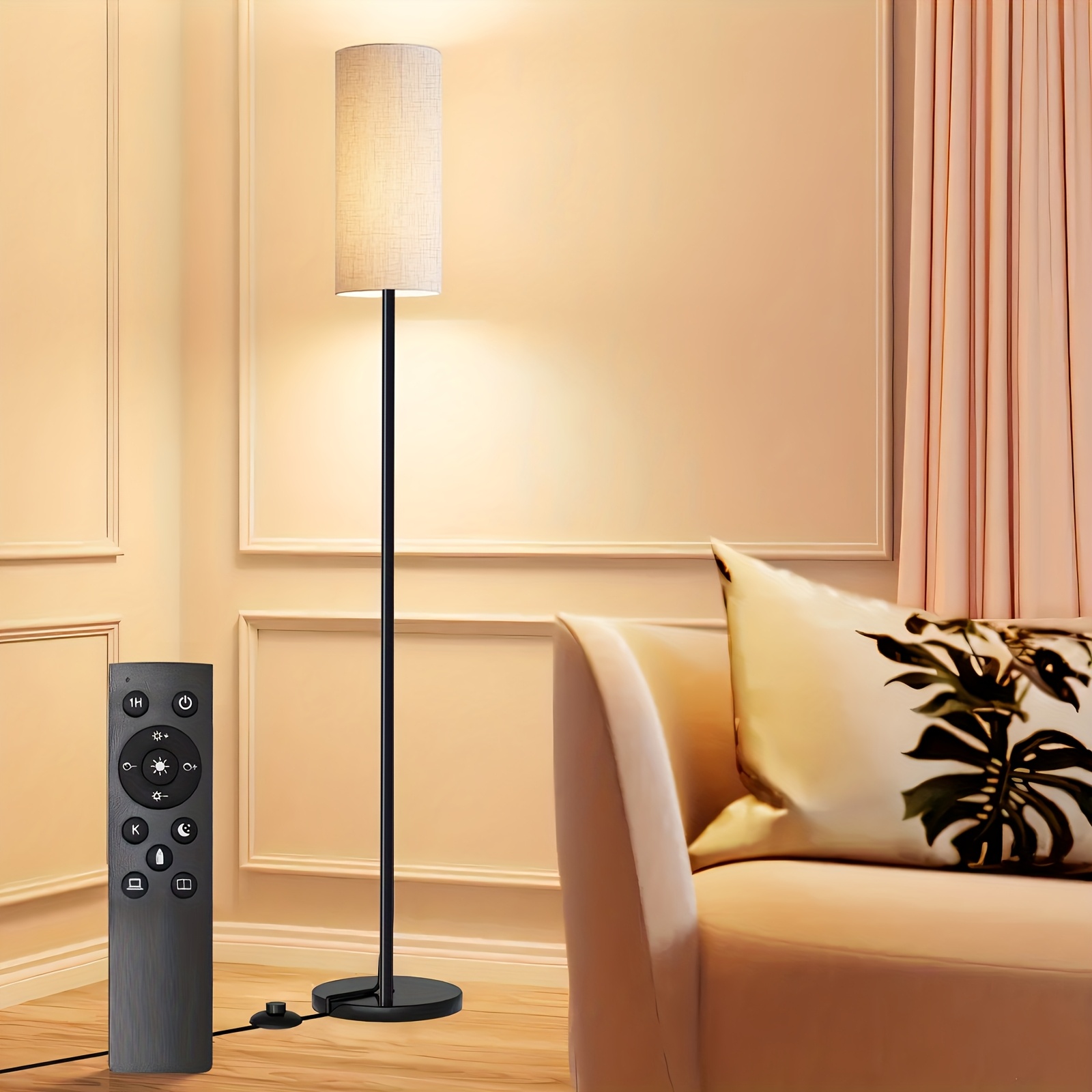 TEMU Led Floor Lamp, Adjustable Ceiling Lamp With Lampshade And Led Bulb (3000k-6000k), Adjustable Brightness ( Dimming), Timer, Scene Mode, Bedroom