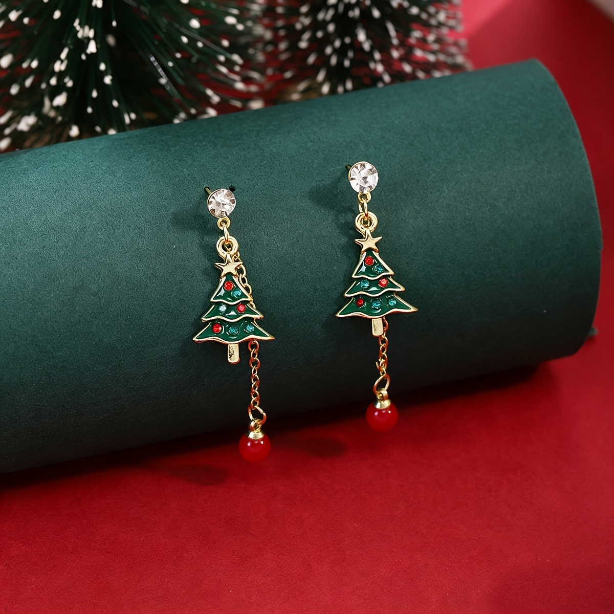 Women's Fashionable Holiday Christmas Tree Long Earrings