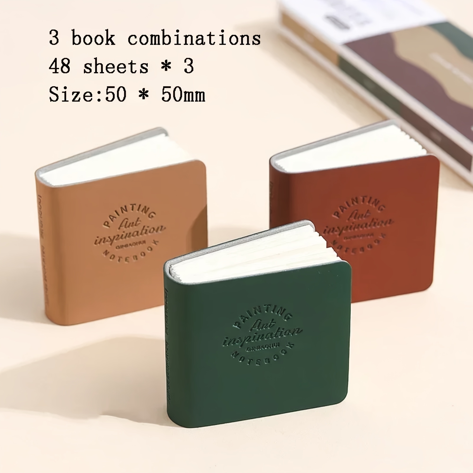 TEMU 3-pack Mini Square Watercolor Sketchbooks - Pocket Drawing Books With Thick Paper, Faux Leather Cover, And Inspirational Quotes, Perfect For