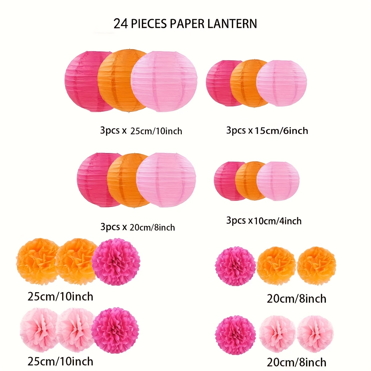 Image of 24pcs Orange Paper Lantern Decorations, Round Hanging Ornaments With Tassels – Perfect For Chinese Weddings, Birthdays, Home Décor, Classrooms, And Party Accents