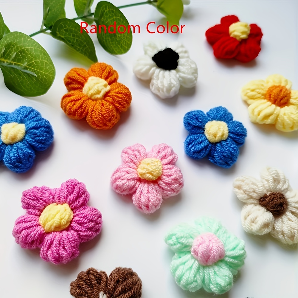 

10pcs Assorted Crochet Flower Appliques, 4cm Handmade Knit Five- Flowers For , Bags & Hat Decorations, Crochet Supplies