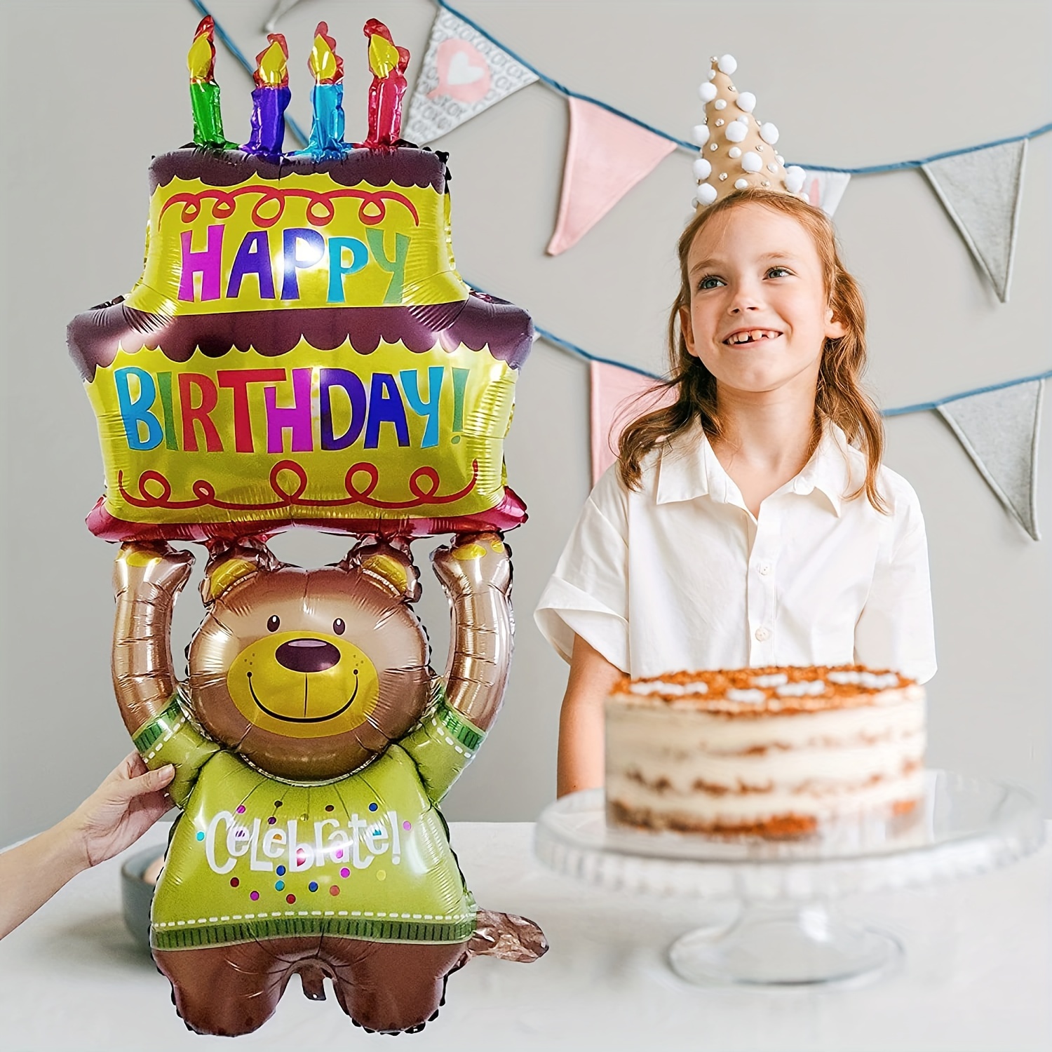 

1pc, Bear Holds Cake Shape Foil Balloon, Birthday Party Decorations, Photo Prop Decor, Celebration Decor, Birthday Gift, Atmosphere Arrangement, Home Decor, Room Decor