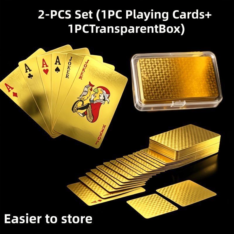 TEMU 2pcs Set (golden Playing Cards And Clear Box) Playing Cards, Suitable For Halloween, Christmas, Thanksgiving, And Game Activities And Parties,