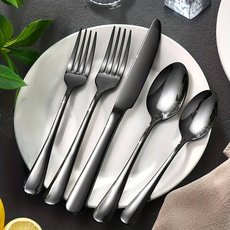 19-Piece Black Stainless Steel Tableware Set for Outdoor Use