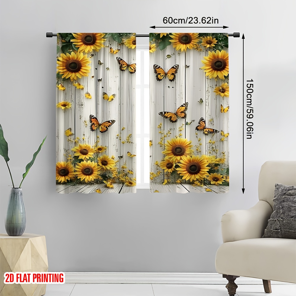 TEMU Tende per finestra 2D piatte, stampa 2D piatta, 2 pezzi, e girasoli, 100% poliestere, senza elettricit�, decorazione da parete per festiva, 2D