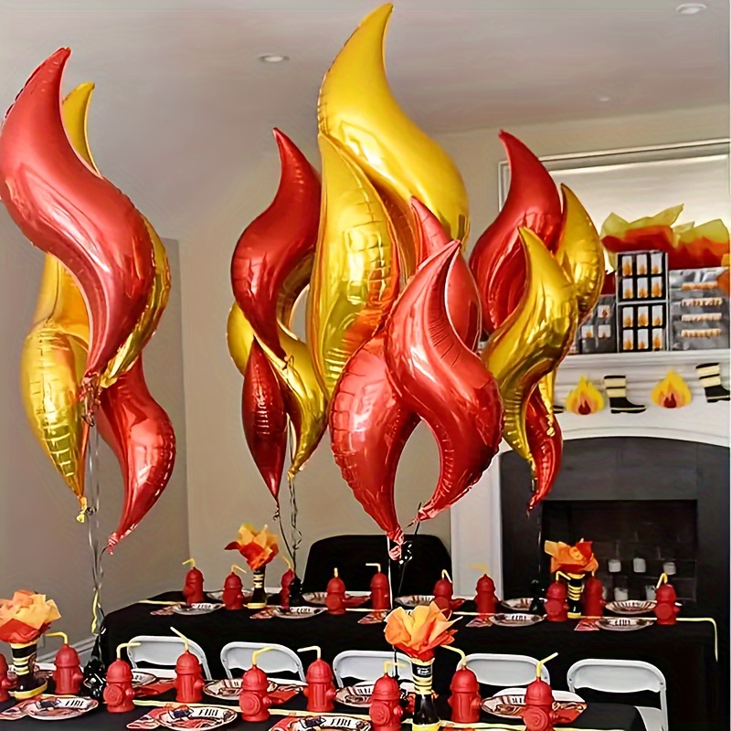 

20pcs Golden Red Flame-shaped Foil Balloons, Firefighter Theme Party Decor, Birthday Party Decoration, Carnival Decor, Holiday Decor, Home Room Decor