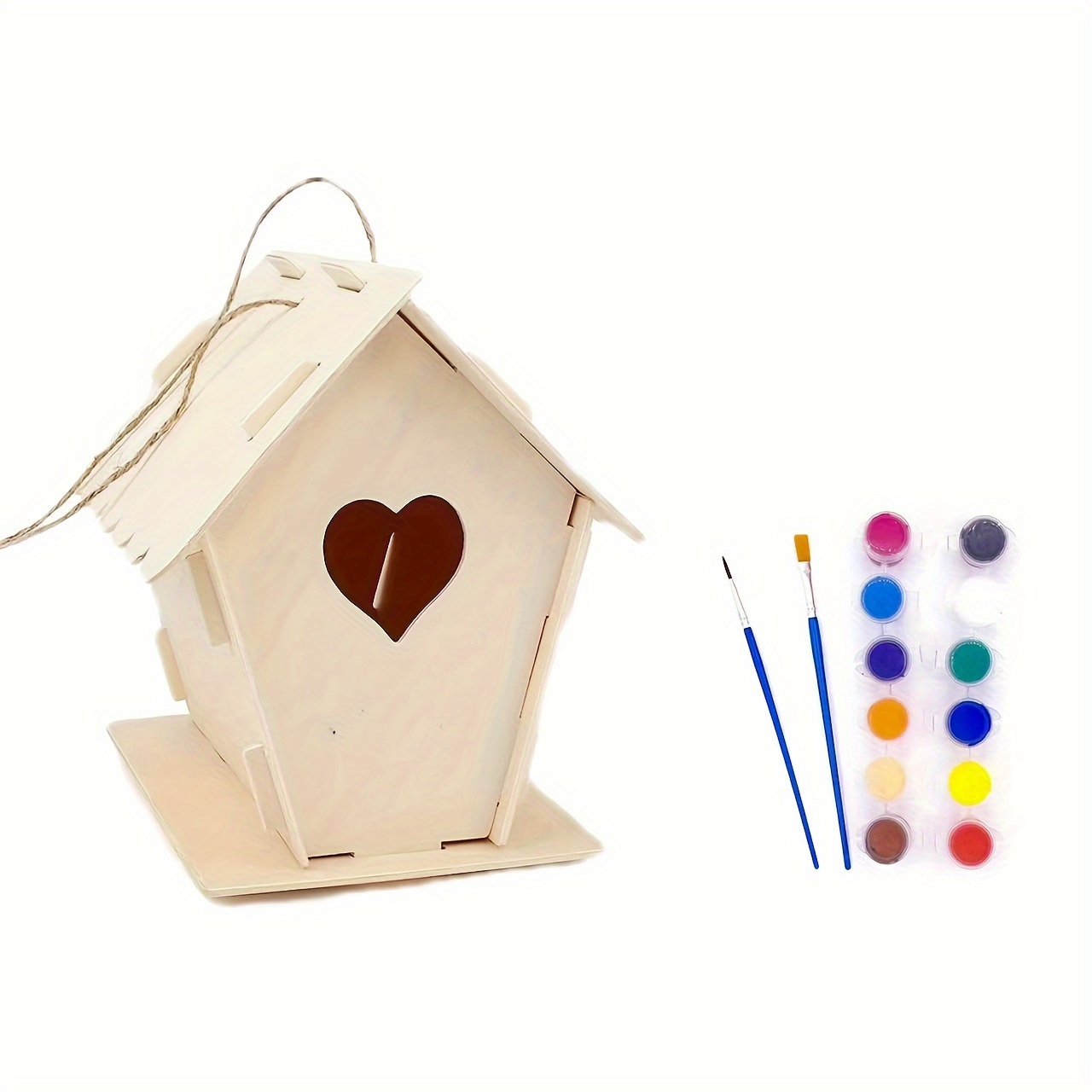 

Diy Unfinished Wood Birdhouse Kit With Paint And Brushes, 12pcs - Wooden Craft House For , , Ideal Gift For Halloween, Christmas, Thanksgiving, Birthday, Garden Decoration