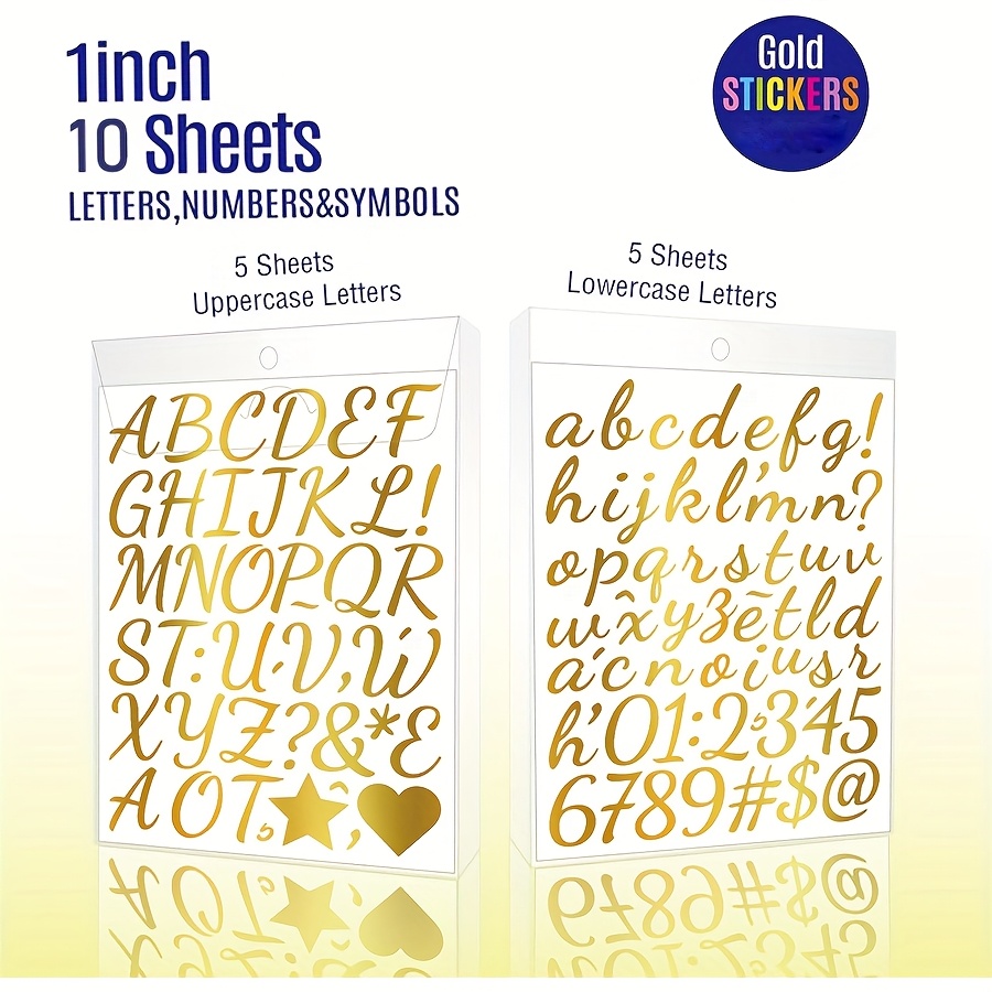Image of 440pcs/10 Sheets Vinyl Cursive Letters Stickers Set, 1 Inch Golden Self Adhesive Alphabet Number Stickers, Diy Small Letter Number Decals For Scrapbooking, Water Bottles, Jars, Spices, Craft, Mailbox