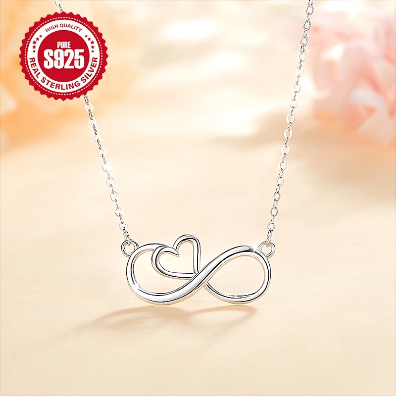 1pc Infinite Love Heart Necklace S925 Representing Circular Love Easy Heart-Shaped Number 88 Clavicle Chain Elegant Unique Christmas Thanksgiving Gift for Mother Wife Hypoallergenic 4G