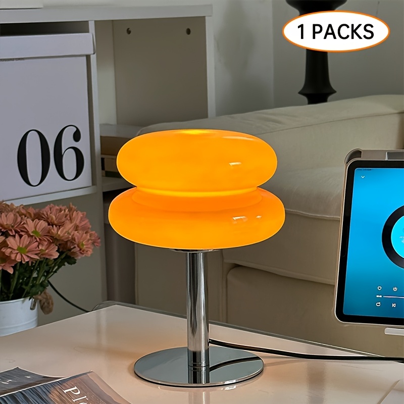 11&quot; Modern Dimmable USB-Powered Glass Table Lamp - Adjustable Bedside Ambient Light with Polished Metal Finish for Living Room or Bedroom, Warm Orange Glow, Sleek Design, Adjustable Light Settings | Modern Table Lamp | Stable Lamp Base