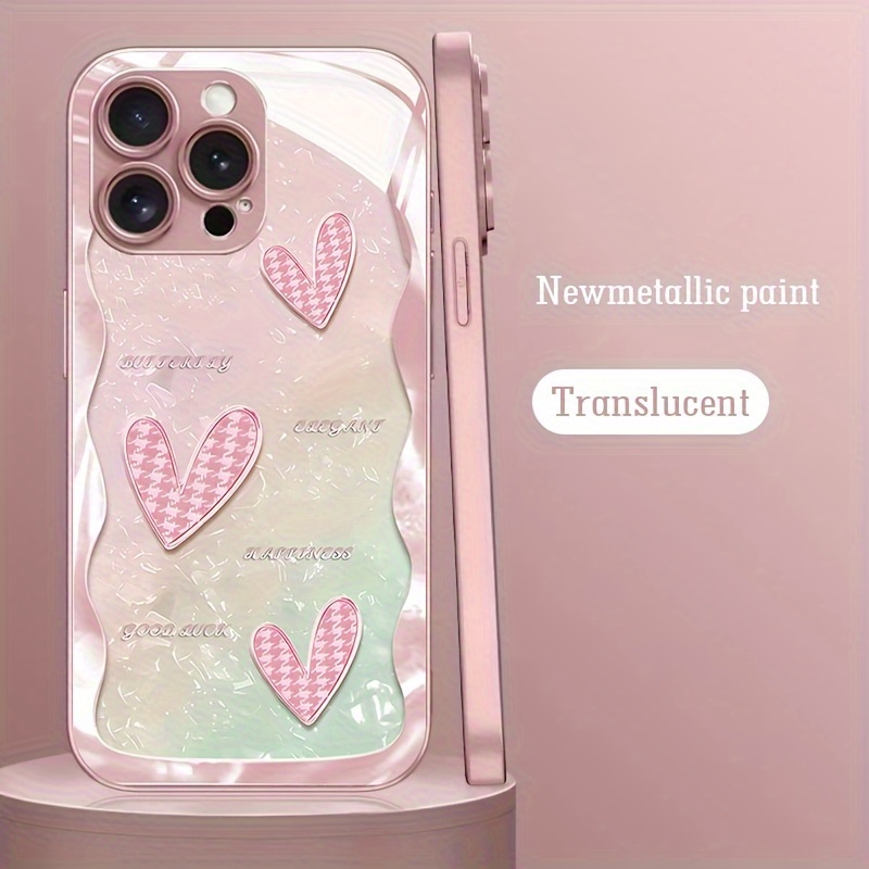 

Translucent Glass Protective Case With Heart Design For 15/14/13/12/11/xsm/xr/xs/x/7 - Anti-scratch Shockproof Bumper Cover