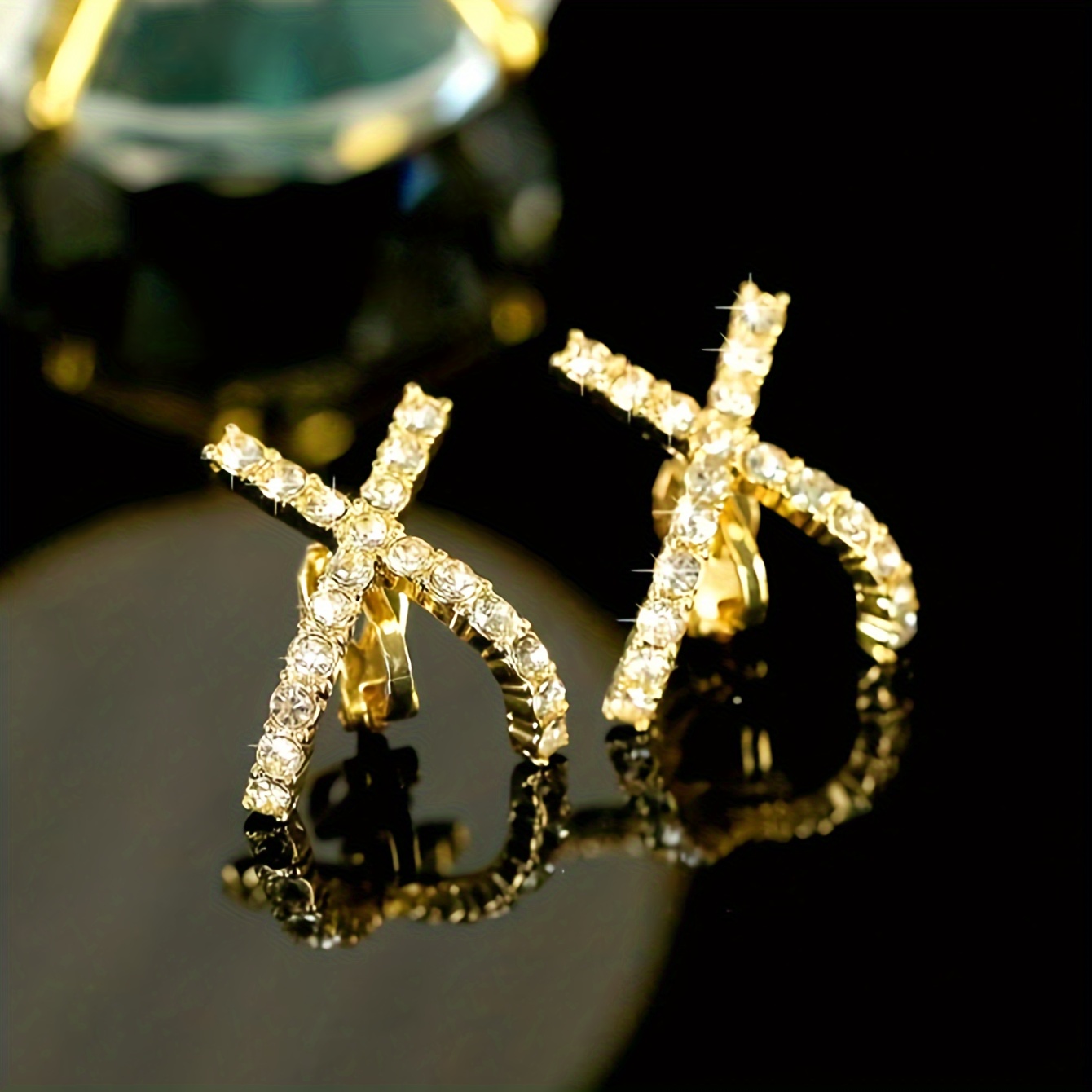 1 Pair High-end Drop Rhinestone & Diamond-studded X Letterdetail Minimalist Women Ear Clip