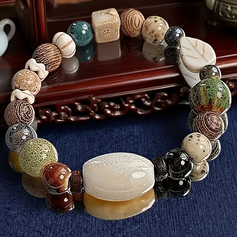 Image of 1pc Bead Elastic Women's Retro Ethnic Style Colorful Round Bead Wristband, Perfect Gift For Best Friend, Family, Couple, Holiday Or Daily Wear, Versatile Jewelry, Best Gift