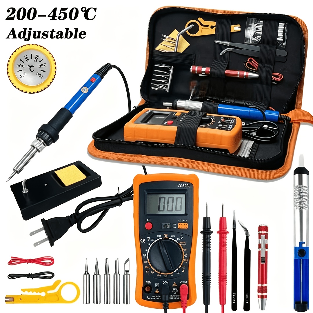 TEMU Complete 16/19pcs 60w Soldering Iron Tool Kit, Manual Soldering Iron Set, Adjustable Temperature 200 To 450°c Soldering Tool With Us Plug,