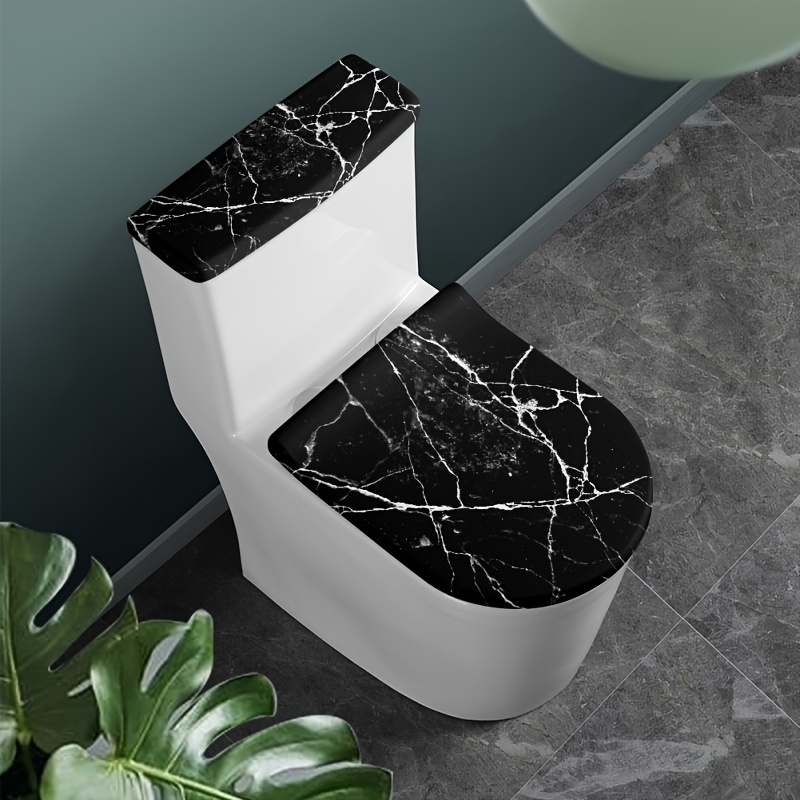 

2pcs Black Marble Toilet Lid Cover Set, Stretchable Bathroom Decor, Fits Most Round & Elongated Toilet Tanks And Lids, Ideal For Home And Rv Use