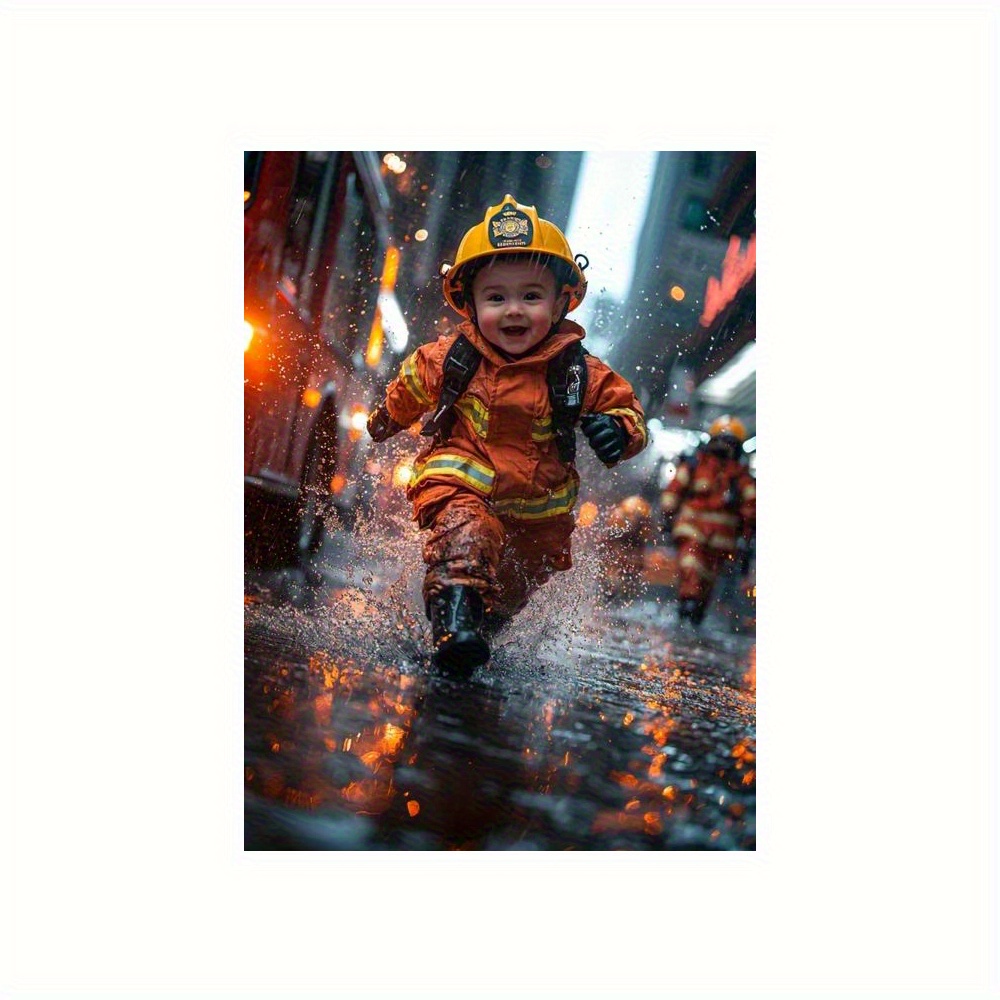 TEMU Custom Portrait Art Print Of Little Hero Firefighter For Boys And Girls, Wall Art Poster For Kids' Room