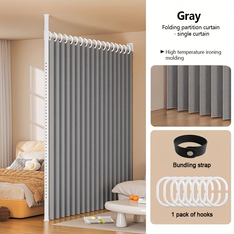 TEMU Easy 1pc Folding Partition Curtain, Foldable Design, Multiple Colors From, With Plastic Hooks, Suitable For Various Room Types, Living Room,