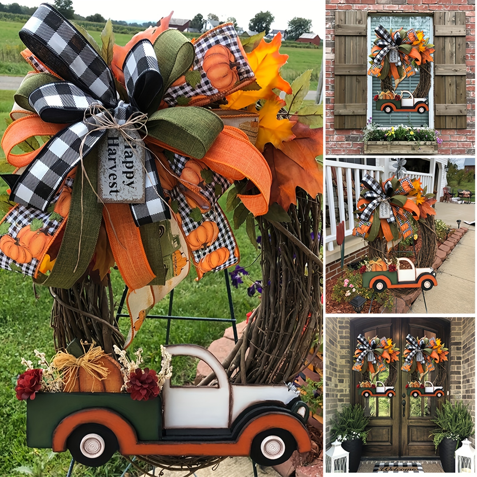 

Farmhouse Pumpkin Cart Garland Harvest Autumn Natural Decoration Pumpkin Wreath 3d Halloween Farmhouse Vintage Truck Decorations For Home Use