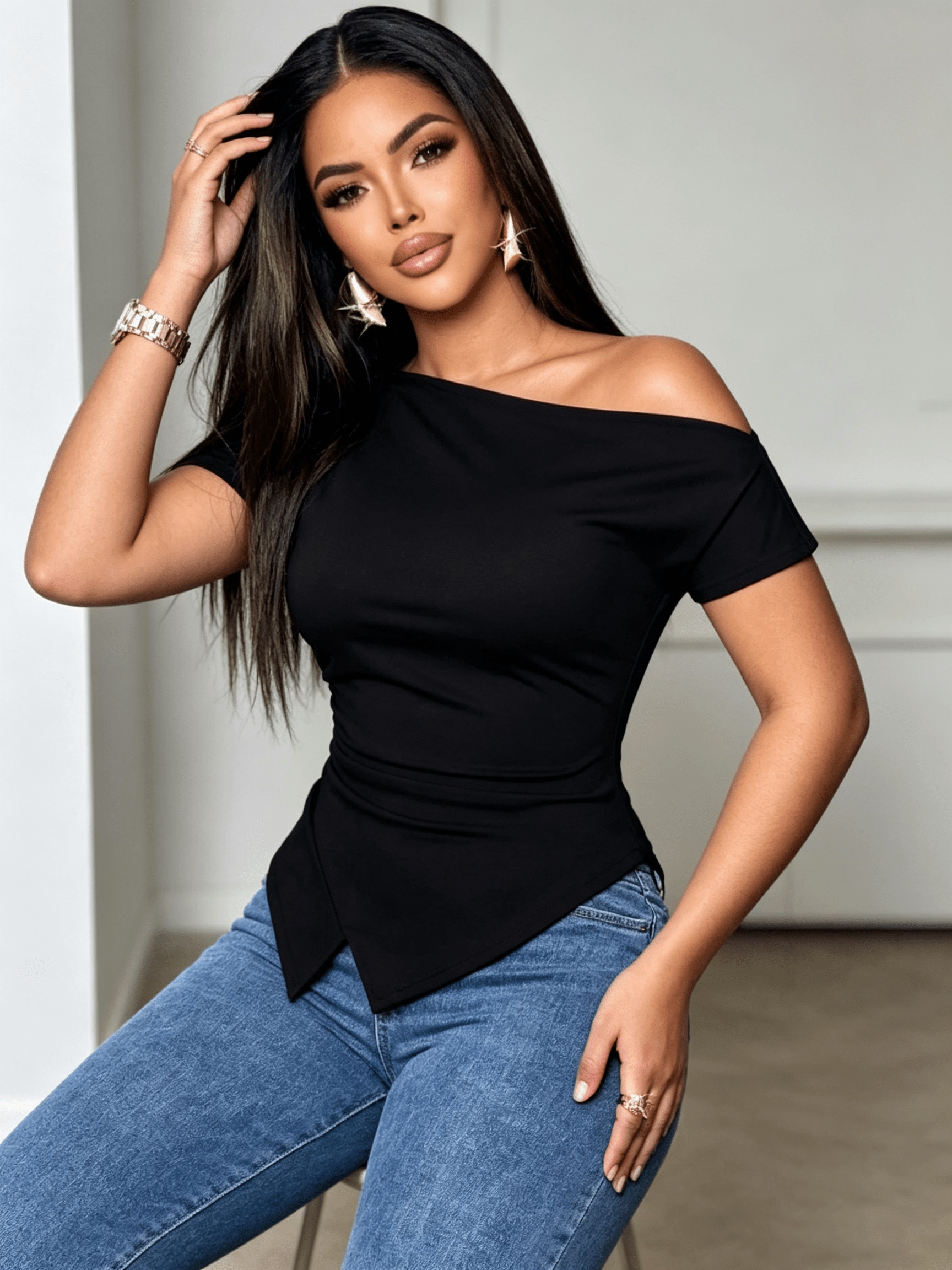 womens elegant t shirt shoulder one shoulder blouse - Temu Oman