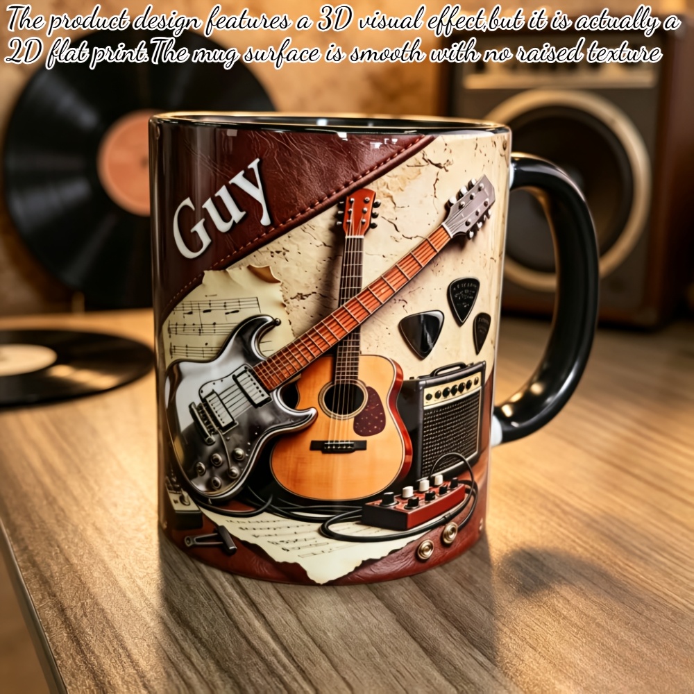 TEMU Personalized Guitar Mug With Name/text - Suitable For Music Lovers, Cup, Microwave Safe For Tea &, , Guitar For Or Office Use, 2d Flat