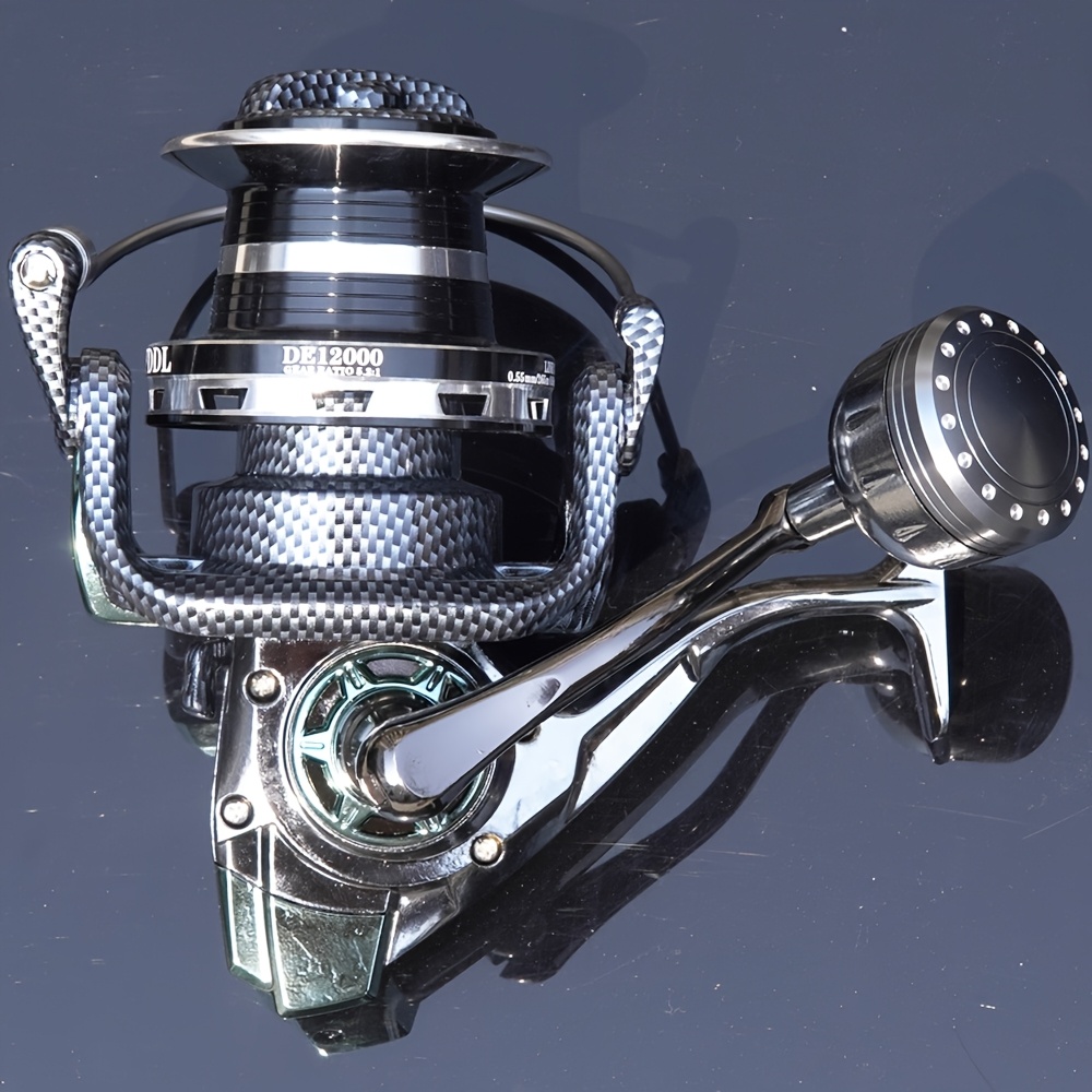 TEMU Black Printed Fishing Power Alloy Wheel Seat Long Cast Spinning Fishing Reel Large Drag Smooth Aluminum Alloy Body 30kg Braking Force Metal Foot
