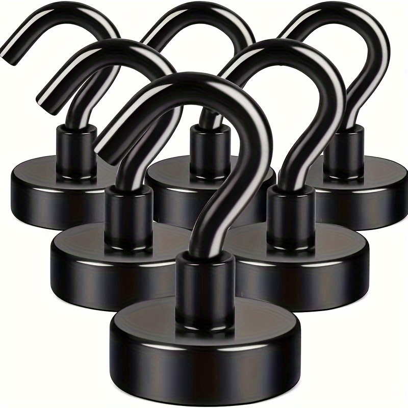 

1 Pack Of 5 Black Magnetic Hooks, Super Strong, 8kg Tension Magnetic Hooks, 20mm Neodymium Magnets With Hooks, For , Garages, Bathrooms, Kitchens, Towels, Bedrooms