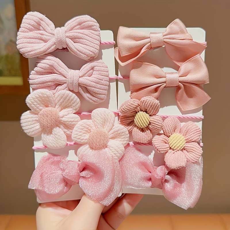 10pcs fabric hair ties set for women cute   with bowknot   elastic hair bands for ponytails non damaging hair rings for teens adults assorted colors details 1