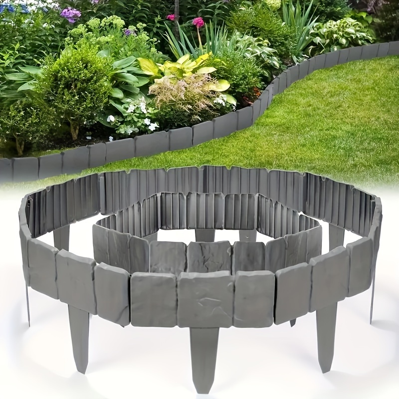 

30pcs, Plastic Grey Stone Effect Garden Edging Border, 9.84 Inches Interlocking Landscaping Fence For Flower Beds, Lawn Patio Decor