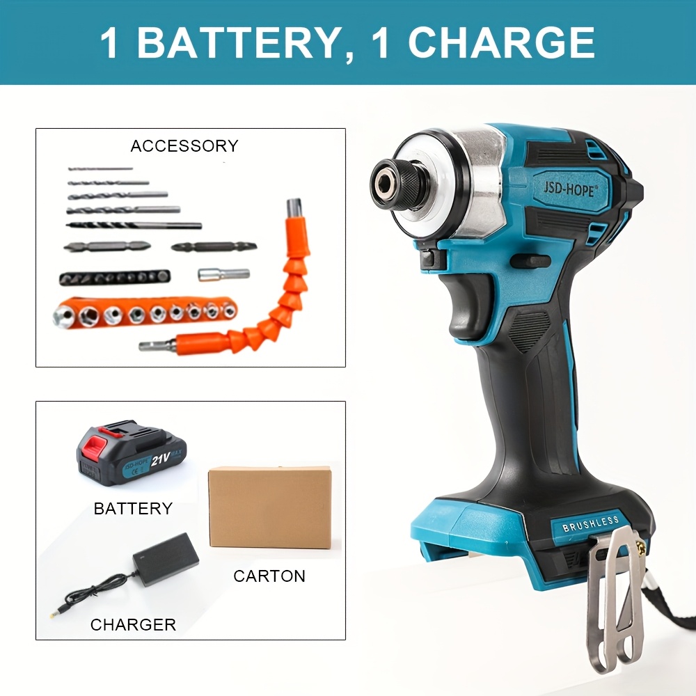 JSD-HOPE Taladro eléctrico inalámbrico, destornillador eléctrico inalámbrico, destornillador eléctrico sin brochas con batería de litio, taladro eléctrico recargable - Imagen 3