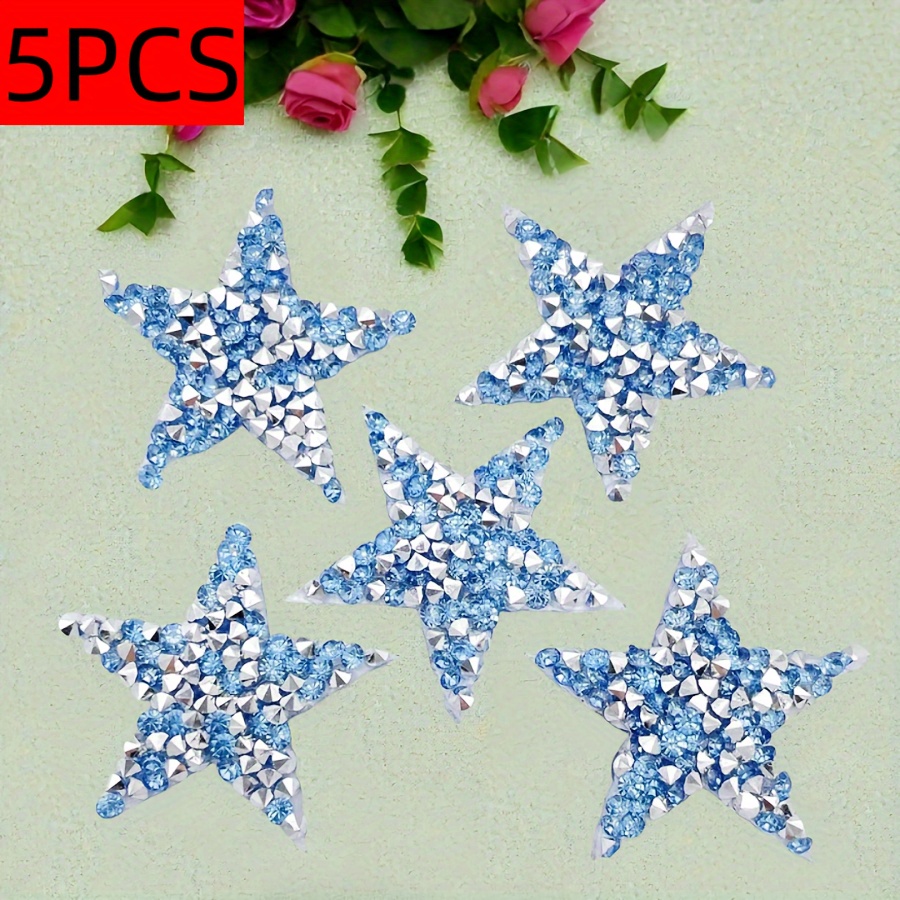 Image of 5pcs 4cm -shaped Colored Pentagram Water Diamond Paste Hot Melt Resin Pattern Paste Shoe Bag Clothing Patch Decoration