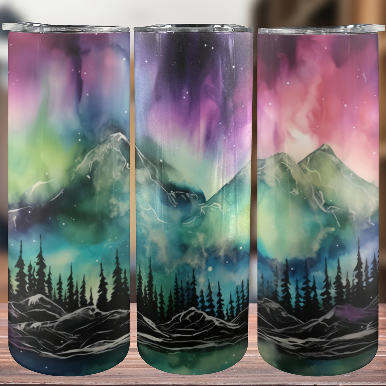 

20oz Northern Lights 3d Effect Insulated Tumbler With Lid - Stainless Steel Double Wall Travel Mug, Perfect Gift For Friends
