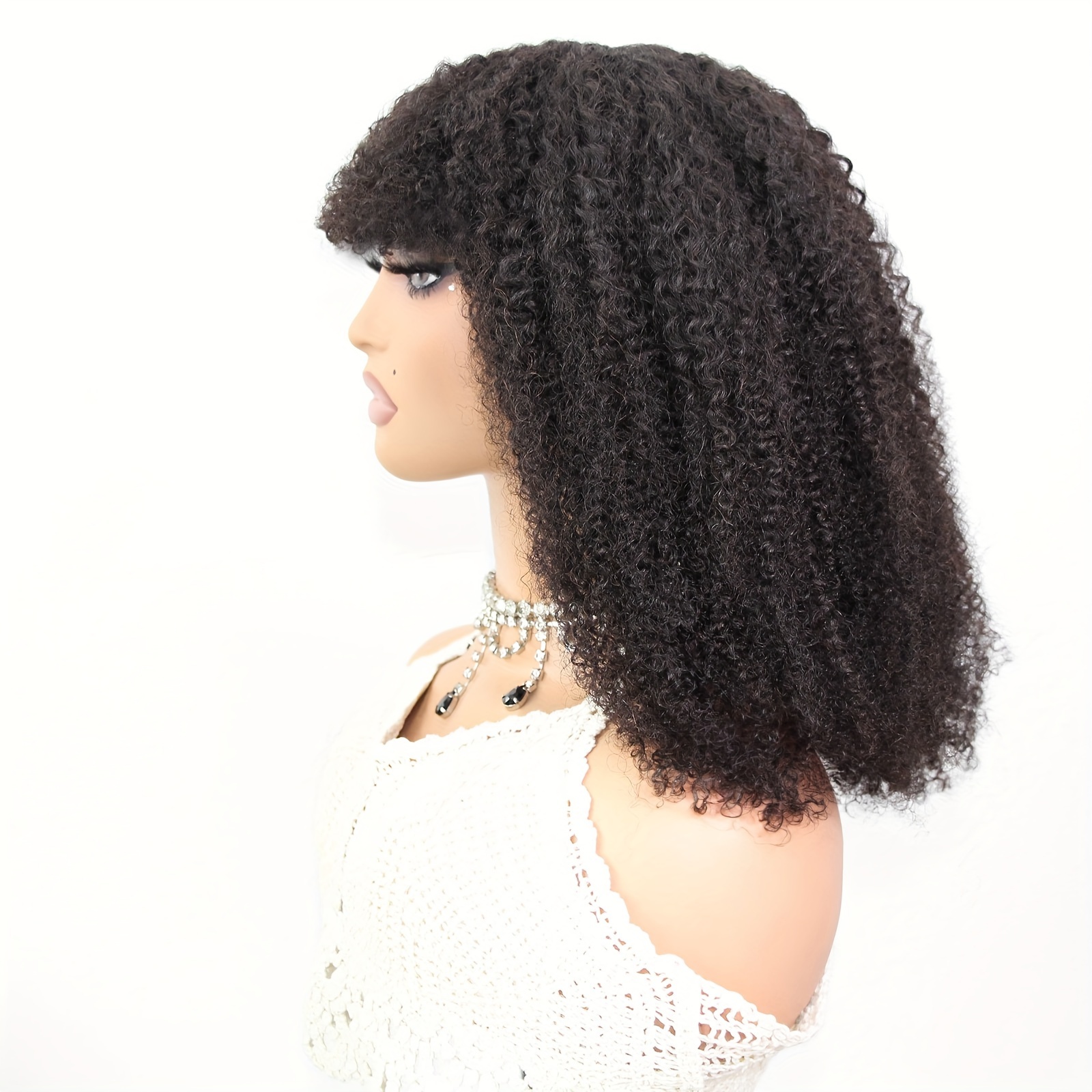 Afro Curly Wig Bangs Human Hair Full Machine Made Wig 150 Temu