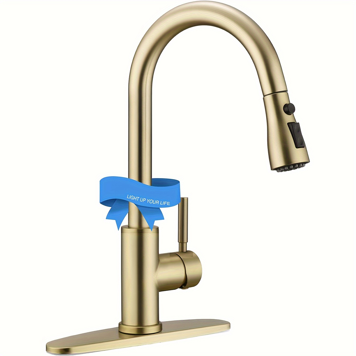 

Brushed Gold Kitchen Sink Faucet With Pull Out Spray, Swivel Single Handle High Arc Pull Down Stainless Steel Kitchen Mixer Faucet Brushed Gold Single Hole Tap