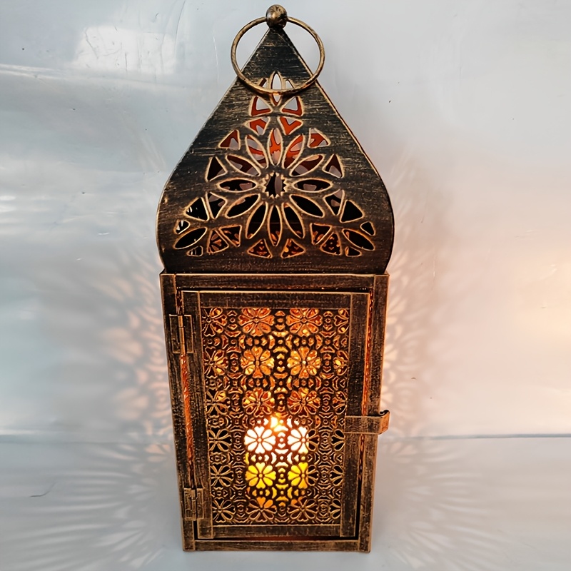 TEMU This Product Does Not Contain Glass Or Candles. 1pc Moroccan- Black Brushed Golden Candle Holder, Elegant Vintage Candle Stand With A , For Home