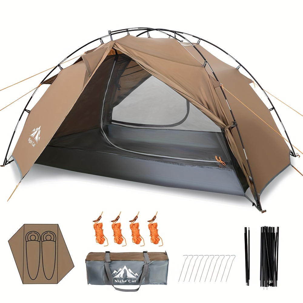 TEMU Night Cat Backpacking Tents 2 Fast Setup Hiking Camp Tent With Foldable Pole Double Layers Lightweight Compact