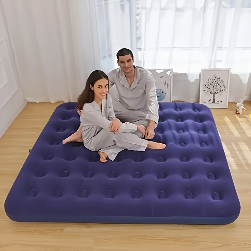 

Portable Inflatable Air Mattress With Dual-sided Velvet, Thick & Foldable Design For Camping And Beach Trips - Includes Inflation Pump, Purple