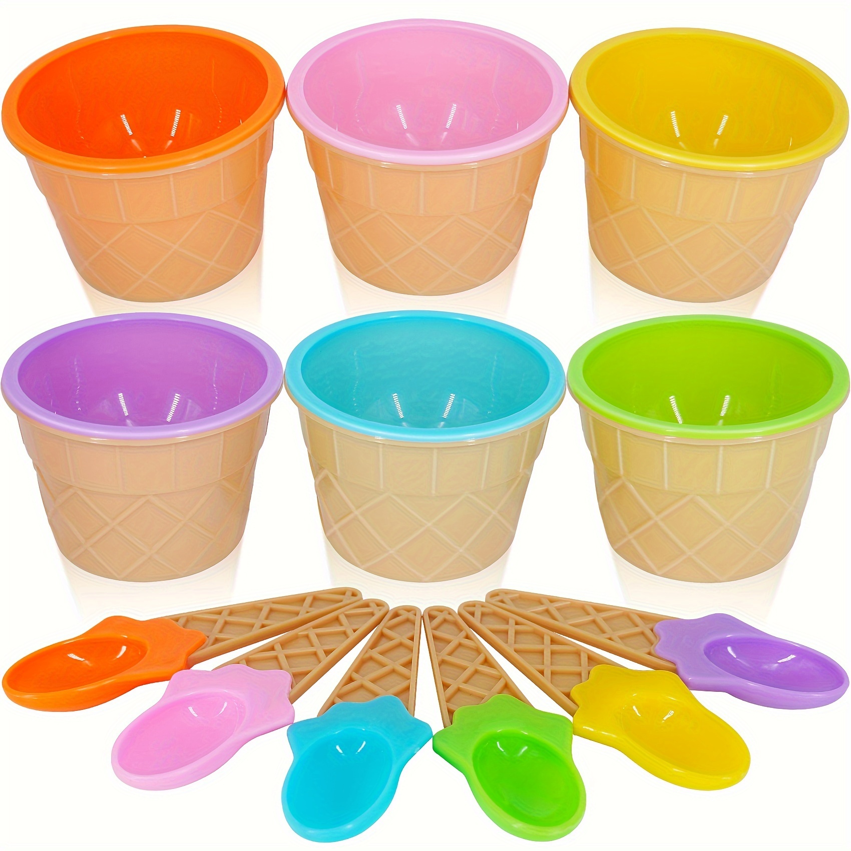 

6 Pieces Ice Cream Bowl And Spoon, Cartoon Candy Colorful Ice Cream Bowl Kids Set, Reusable Plastic Ice Cream Cup, Ice For Restaurants/cafe