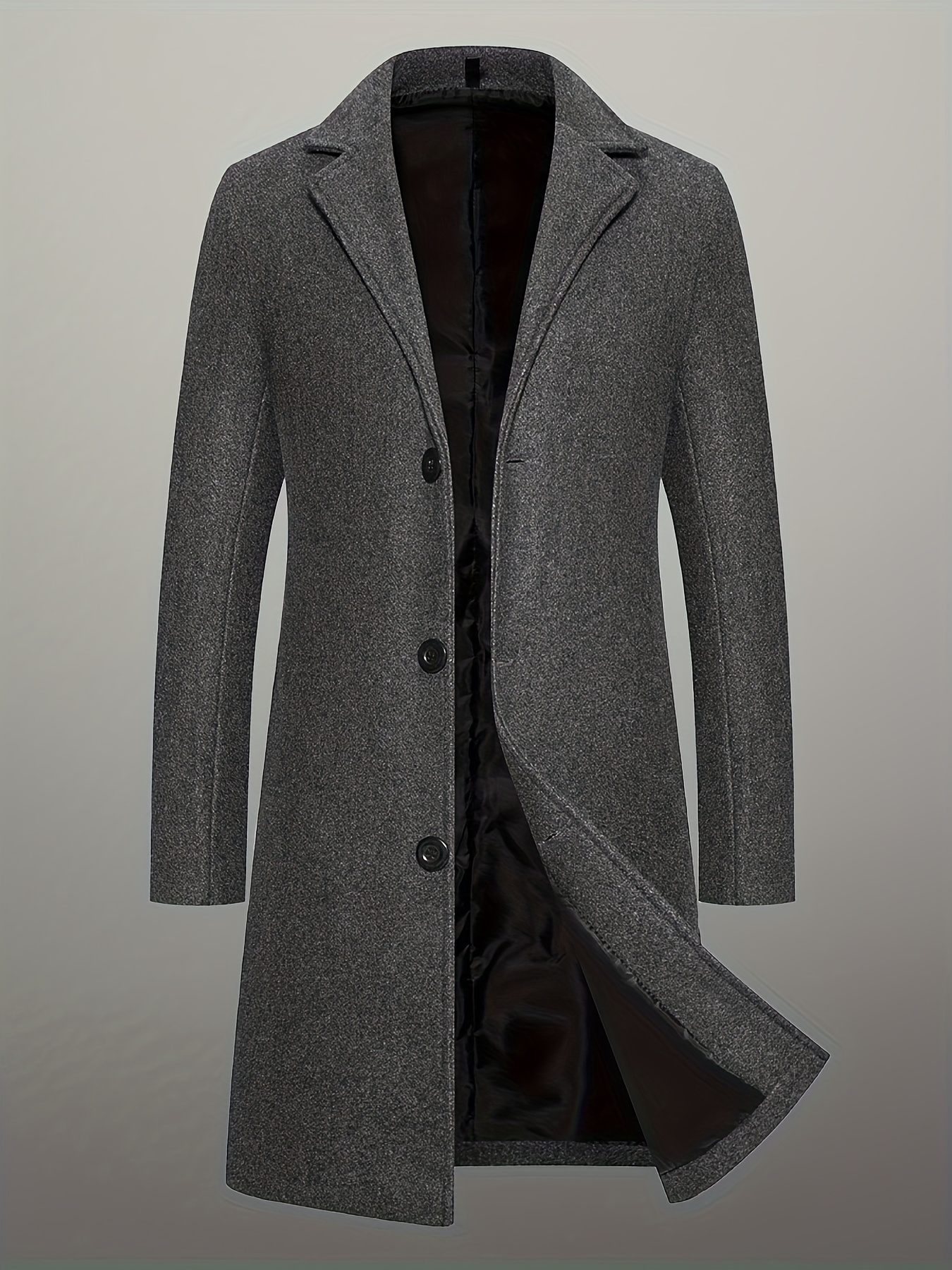 mens   length single breasted tweed overcoat mens solid color trench coat Product details 10