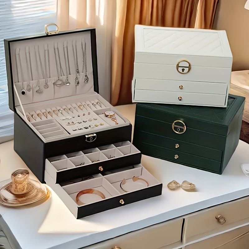 luxurious jewelry organizer box with lock - large capacity   display case for necklaces, earrings bracelets & watches in   leather  . ideal gift or home/salon storage solution, jewelry boxes Product details 1