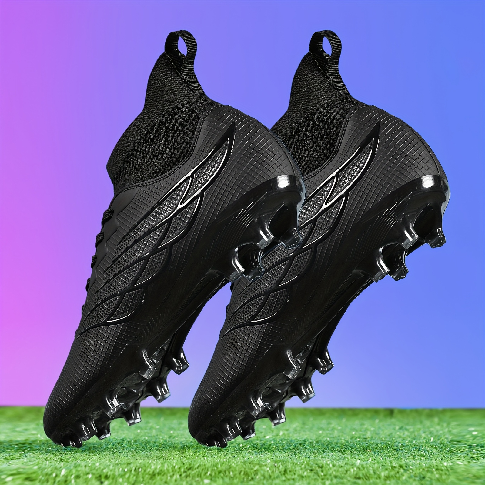 preppy   stripe pattern football boots non slip wear resistant   ankle protection lace up closure upper fabric inner and insole tpu sole for youth over 14 years old   training ballgame sports 0