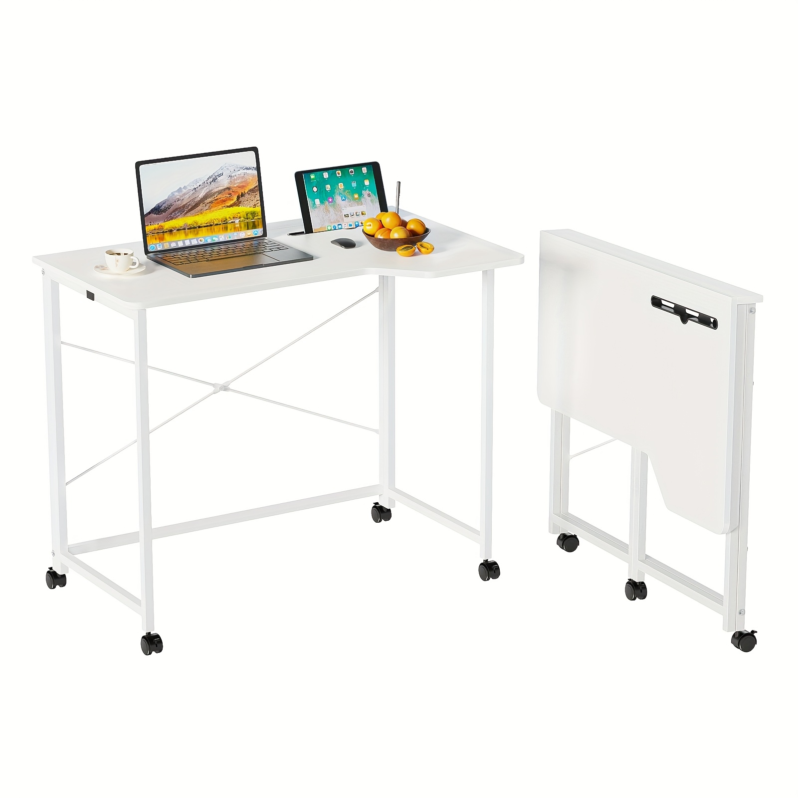 E-shop Büroarbeitsplatz, tragbarer, faltbarer Tisch mit Rädern, platzsparendes, faltbares Design mit Computerfächern, einfach zusammenzubauen, geeignet