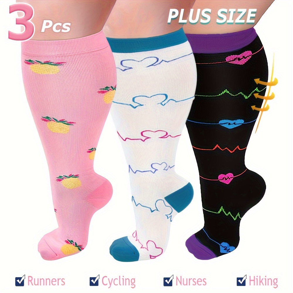 

3 Pairs Plus Size Compression Socks For Women And Men Wide Calf 20-30mmhg Extra Large Knee High Support For Circulation