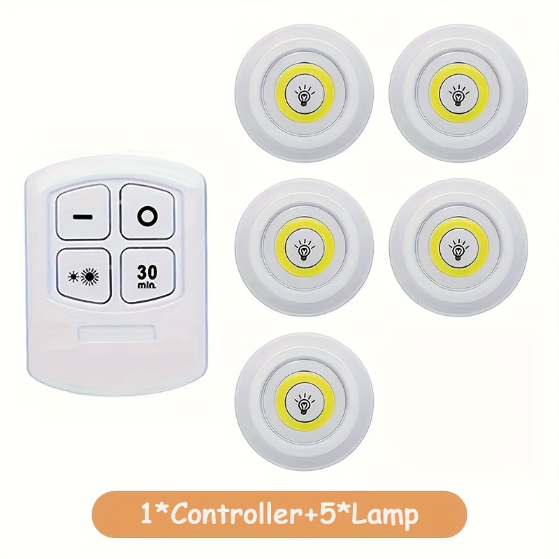 TEMU 5pcs Smart Wireless Led Under-cabinet Lights Cob Night Light With Remote Control - Wardrobe, Kitchen & More