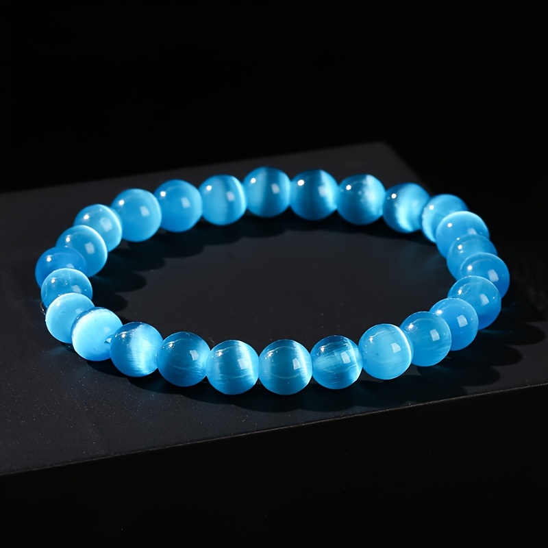 

Bracelet Chic en Perles d'Œil de Chat Bleu & Pierre - Extensible, Accessoire de Mode Polyvalent pour Femmes | pour Tenue Décontractée ou Cadeau