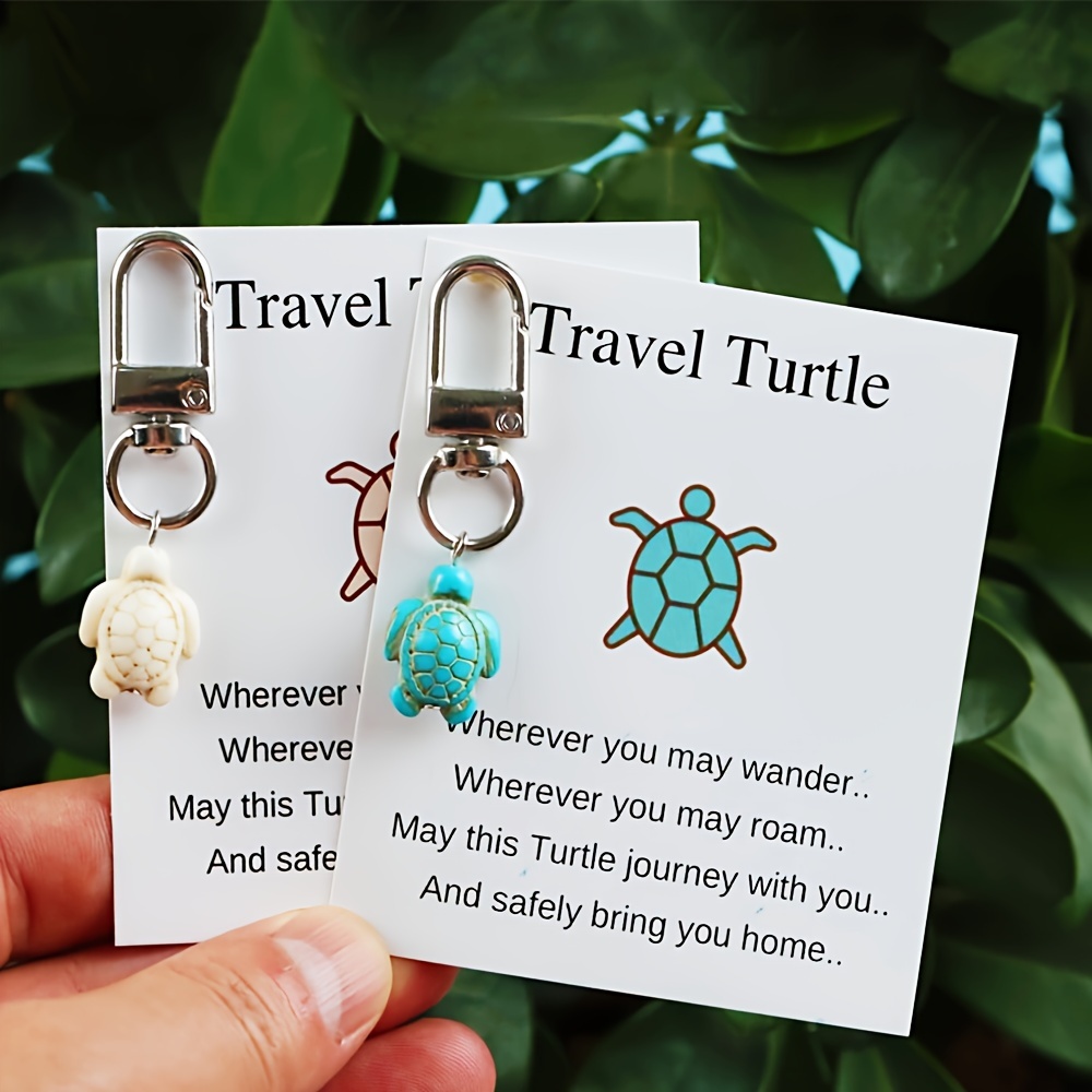 

2-pack Turtle Keychains With Inspiring Travel Poem - Metal And Stone , Versatile For Birthday, Housewarming, Graduation Gifts, Decorative Keyring Accessories For All Occasions