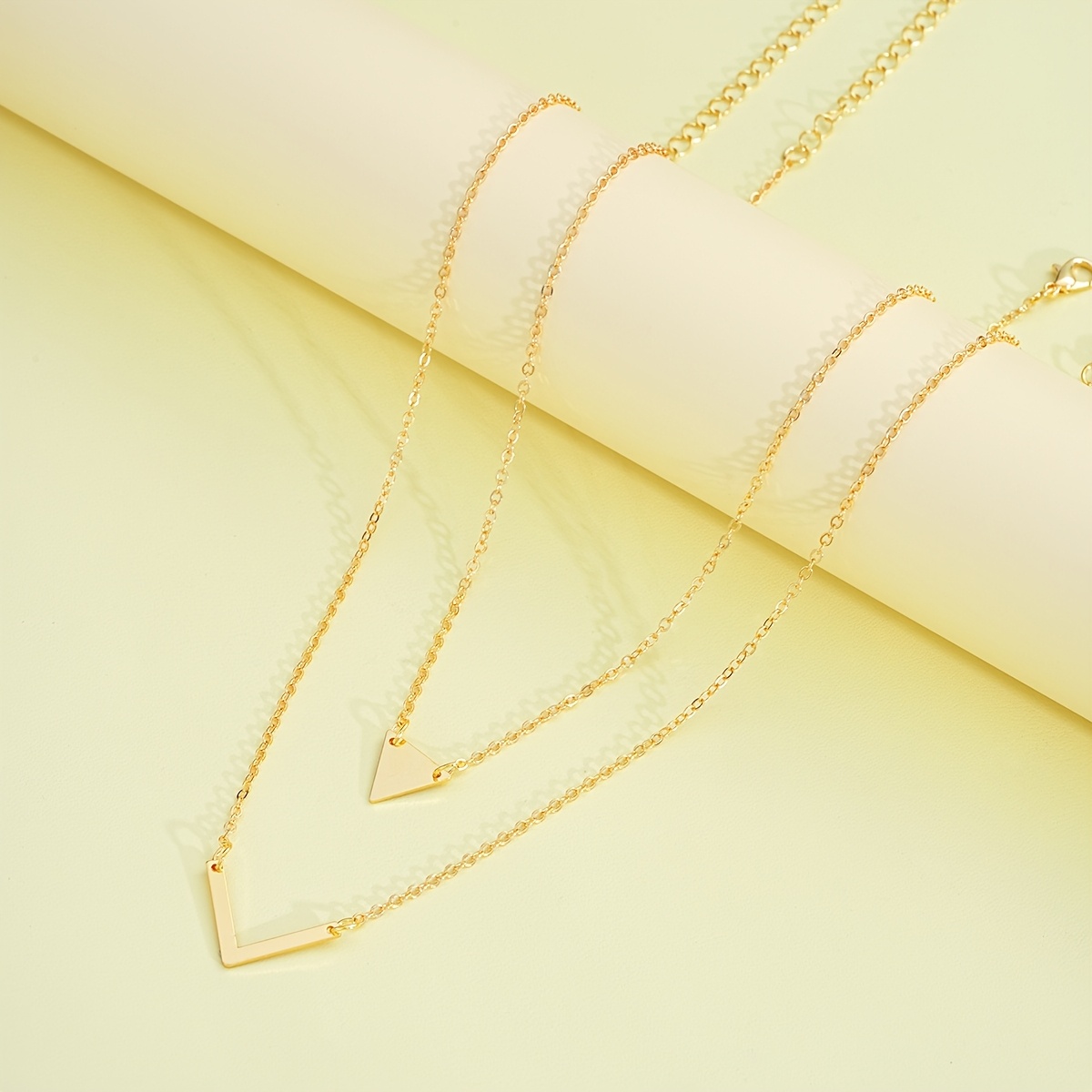 Set Of 2 Women's Stylish Chain Necklaces, Easy Japanese And Korean Design, V-shaped Triangle Adjustable Necklace, Perfect For Daily Wear, Dates, Vacations, And Parties