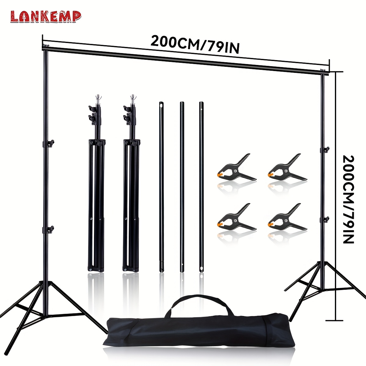 TEMU Photo Studio Background Support System, Lankemp 200cm Wide, /78.74 Inches/200cm High Adjustable Background Station, 3 Beams And A Black Handbag,