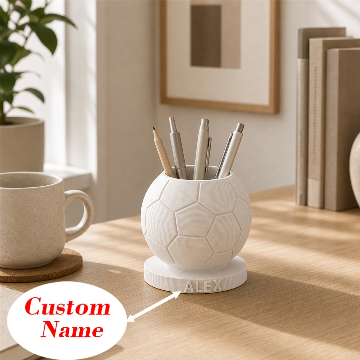 TEMU Custom 3d Printed Soccer Ball Pen Holder - Personalized Desktop Organizer, Customized Gift For And Soccer Fans, Personalized Home And Office